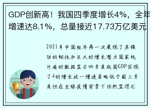 GDP创新高！我国四季度增长4%，全年增速达8.1%，总量接近17.73万亿美元